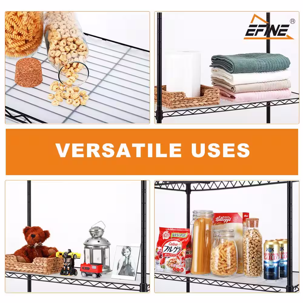 EFINE Black 4-Tier Carbon Steel Wire Garage Storage Shelving Unit NSF Certified (2-Pack) (35.5 in. W x 54 in. H x 15.8 in. D)