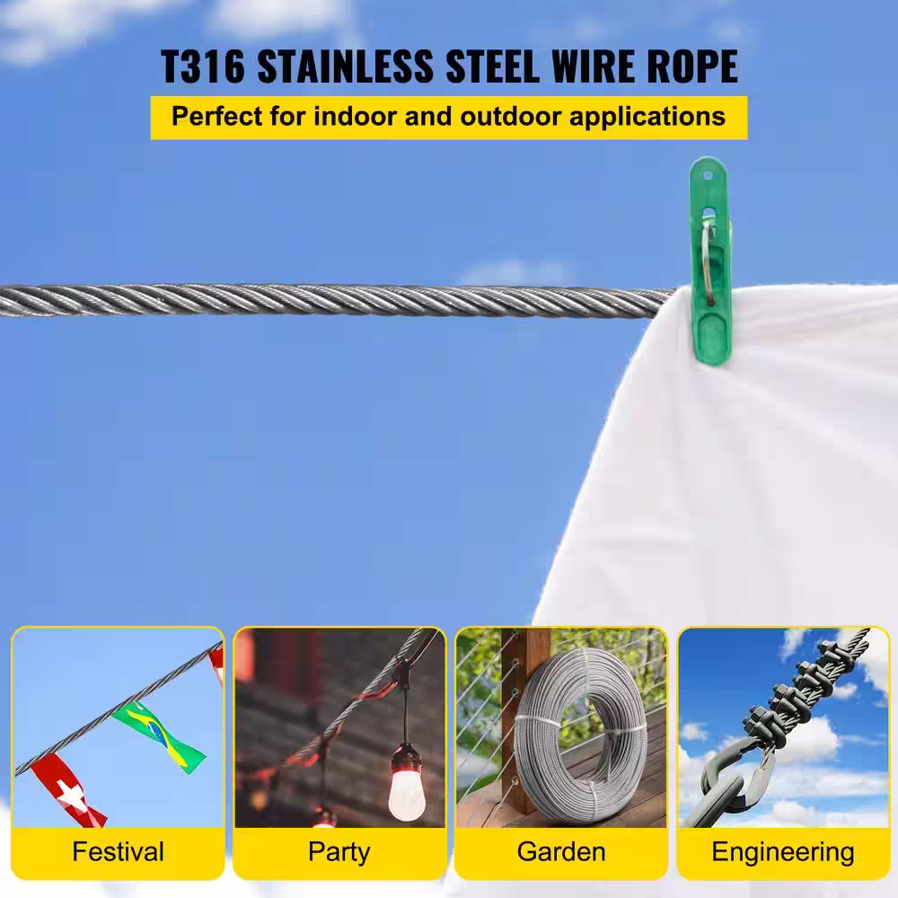 VEVOR 1000 ft. x 1/8 in. Cable Railing Kit 2100 lbs. Loading Stainless Steel Rope with Wire Cutter Sheath for Railing Decking