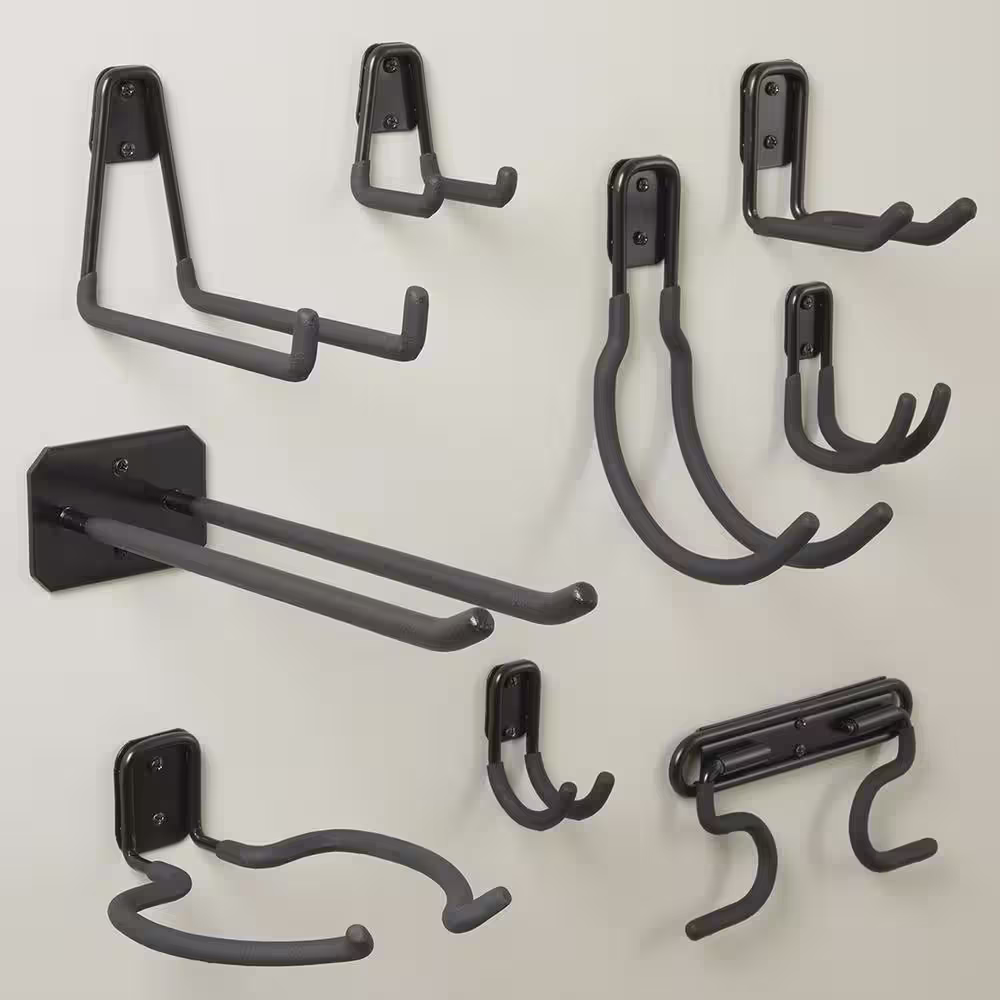 Husky 40 lbs. Heavy-Duty Wall-Mounted PVC-Dipped Black Steel Ball and Power Tool Holder with Mounting Hardware