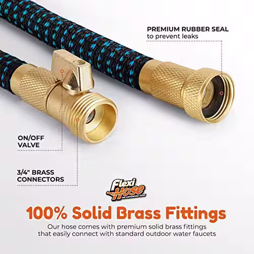 None Flexi Hose 3/4 in x 50 ft. with 8 Function Nozzle Expandable Garden Hose, Lightweight & No-Kink Flexible, Blue/Black