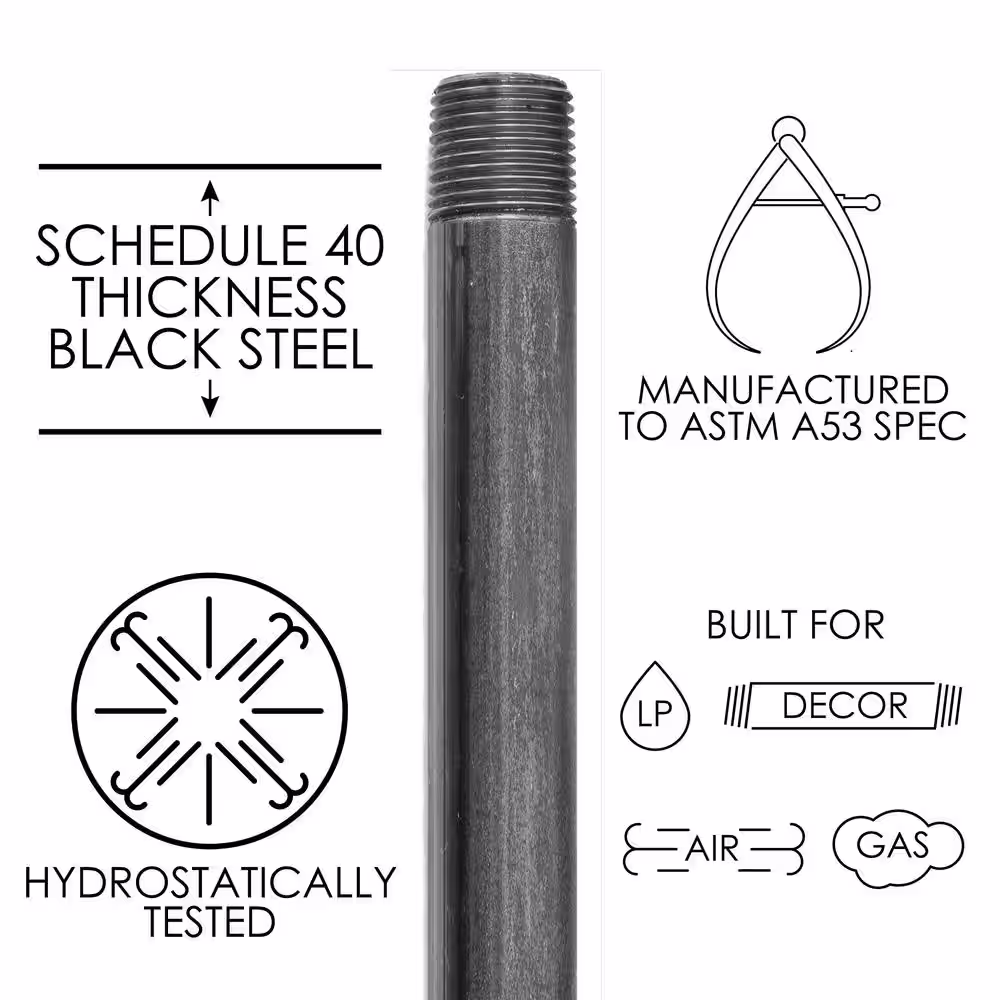 PIPE DECOR 3/4 in. x 18 in. Black Industrial Steel Grey Plumbing Pipe (4-Pack)