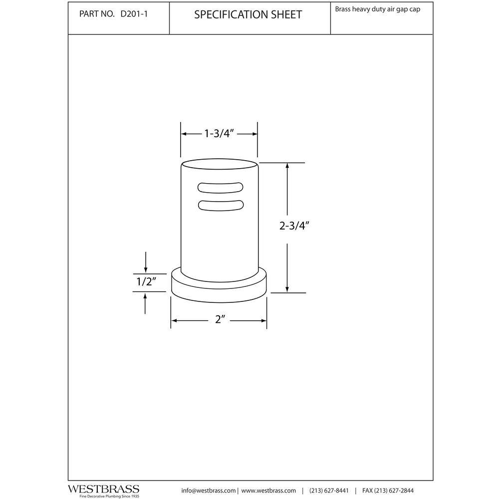 Westbrass 1-3/4 in. Heavy-Duty Skirted Brass Air Gap Cap Only in Polished Nickel