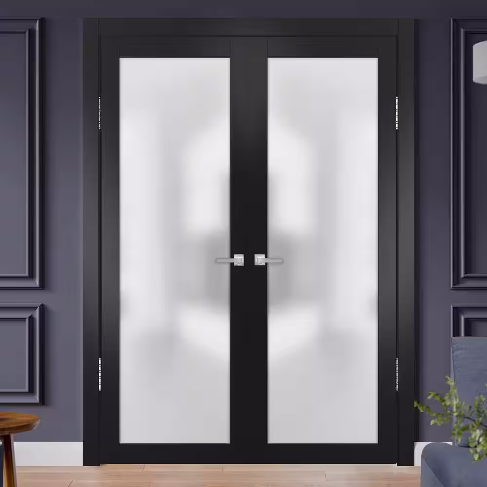 Sartodoors 2102 48 in. x 80 in. Single Panel Black Finished Pine Wood Interior Door Slab with Hardware