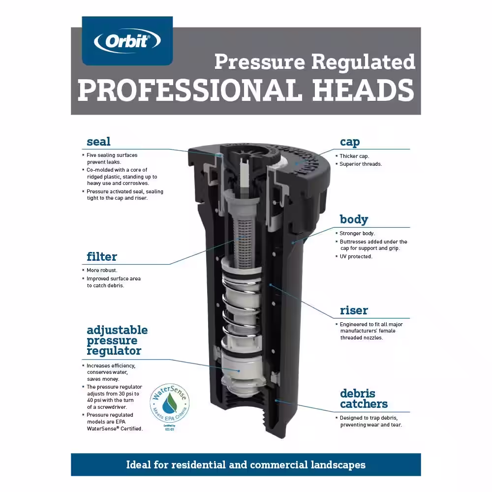 Orbit 4 in. Professional Series Pressure Regulated Pop Up Spray Head Sprinkler with Brass Full Pattern Nozzle