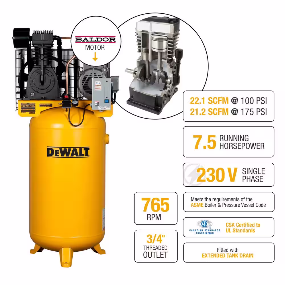 DEWALT 80 Gal. Two Stage 7.5HP 175 PSI Stationary Electric Air Compressor