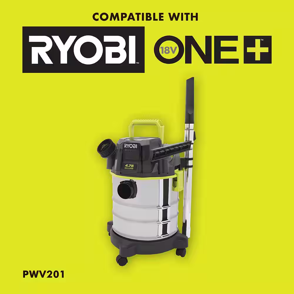 RYOBI ONE+ 18V Cordless 4.75 Gallon Wet/Dry Vacuum PWV200 Accessory Kit w/ 1-3/8 in. Crevice Tool, Floor Nozzle, & Dust Brush