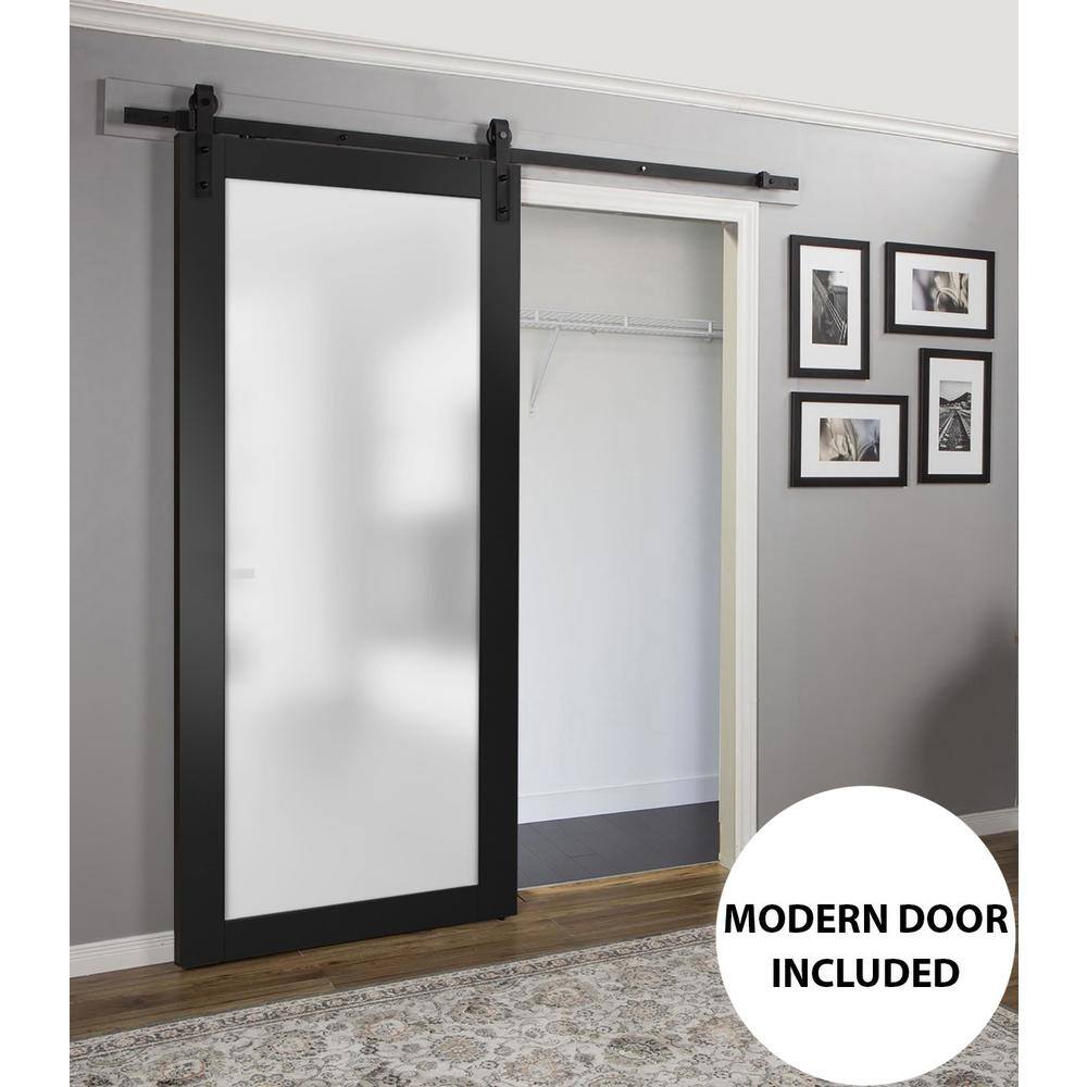 Sartodoors 24 in. x 80 in. 1 Panel Solid No Bore Full Lite Frosted Black Finished Pine Wood Interior Door Slab
