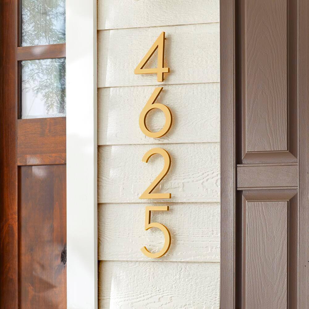 Everbilt 8 in. Brushed Brass Aluminum Floating or Flat Modern House Number 6