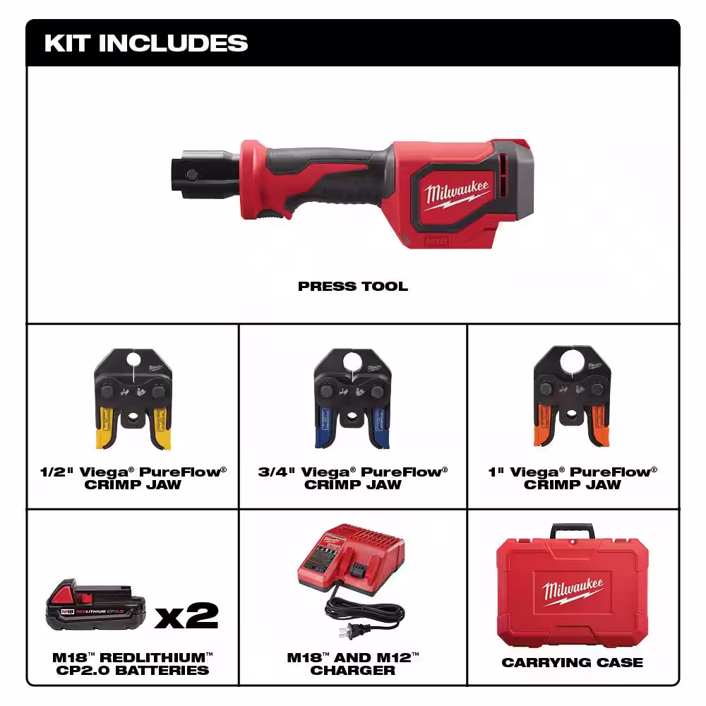 Milwaukee M18 18-Volt Lithium-Ion Cordless Short Throw PEX Press Tool Kit with M18 FUEL HACKZALL Saw Kit