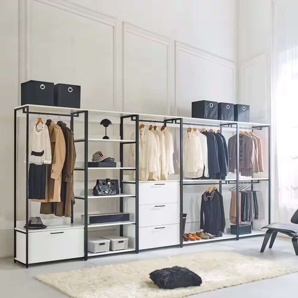 None Fiona 32 in. W White Freestanding Wood Closet System Tower with 3 Drawers