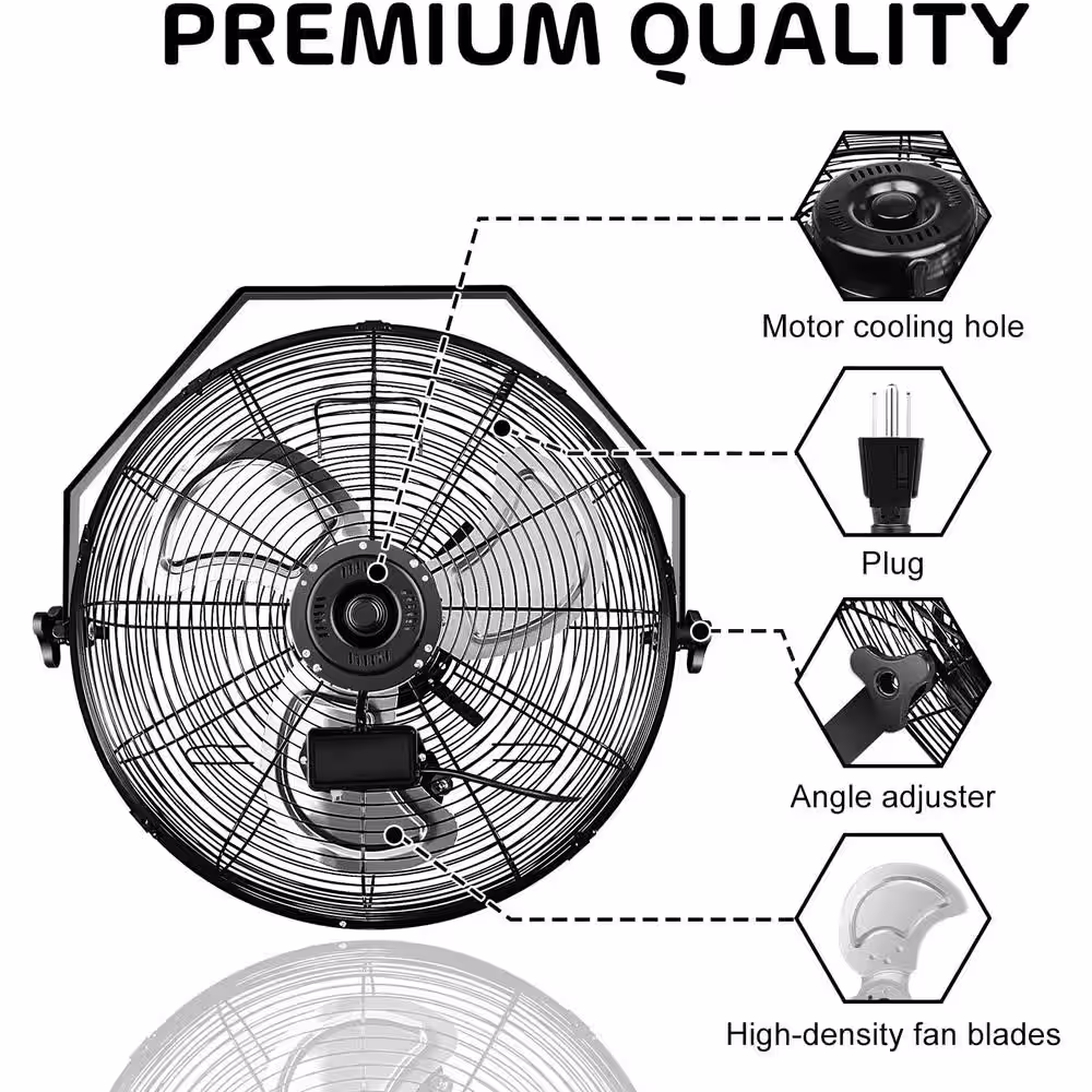 None 20 in. High Velocity 3 Speed Wall-Mount Fan in Black 2-Pack