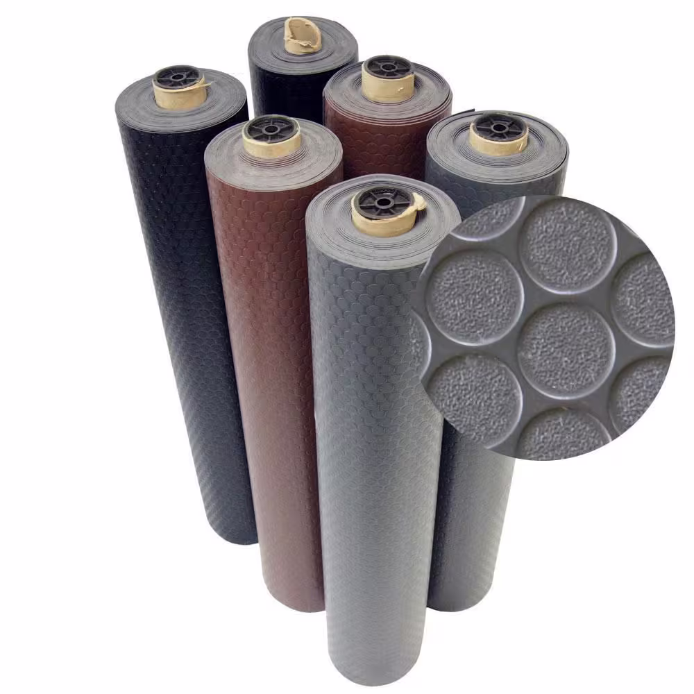 Rubber-Cal Coin Grip 4 ft. x 35 ft. Black Commercial Grade PVC Flooring
