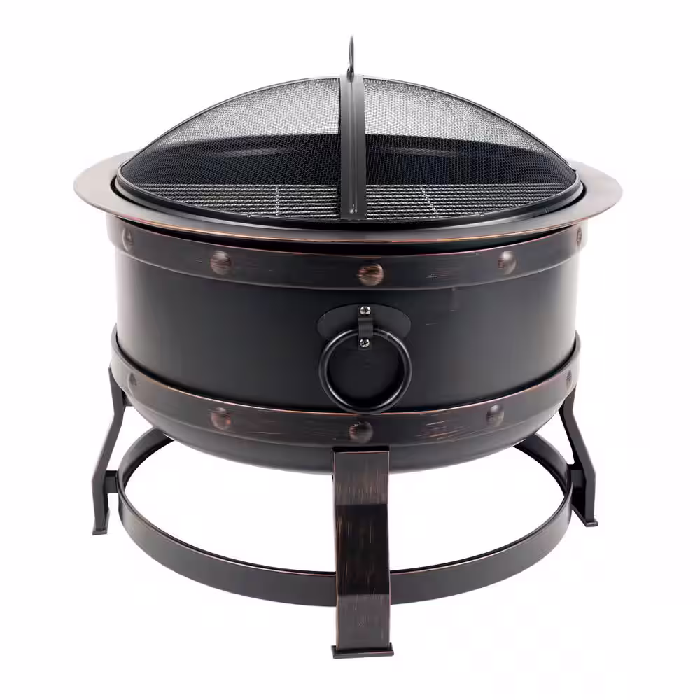 Pleasant Hearth Killian 28 in. Round Steel Fire Pit in Rubbed Bronze with Cooking Grid