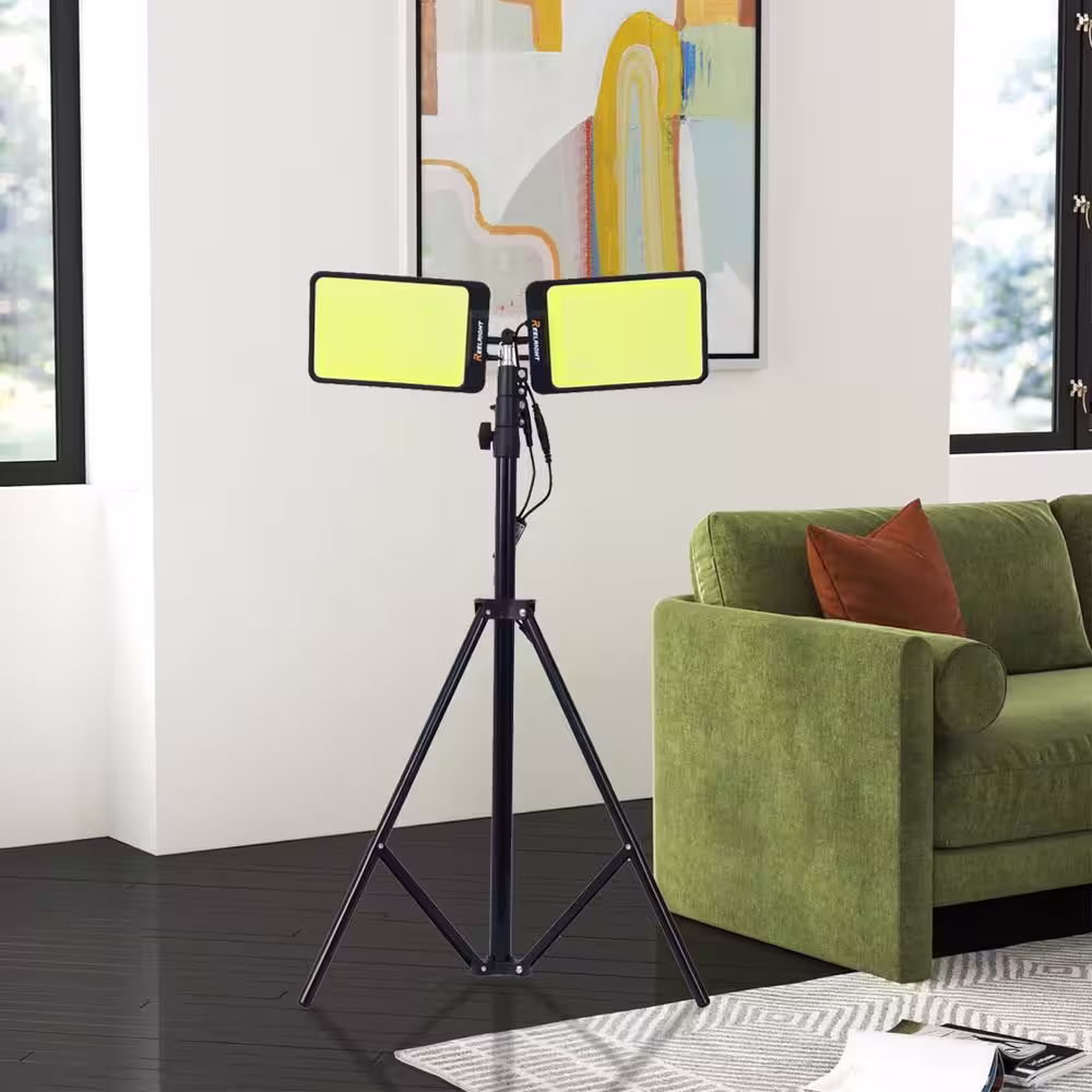 Amucolo 11200 Lumen Outdoor Dual-Head Tripod LED Lights Construction, Portable stand work light with Remote