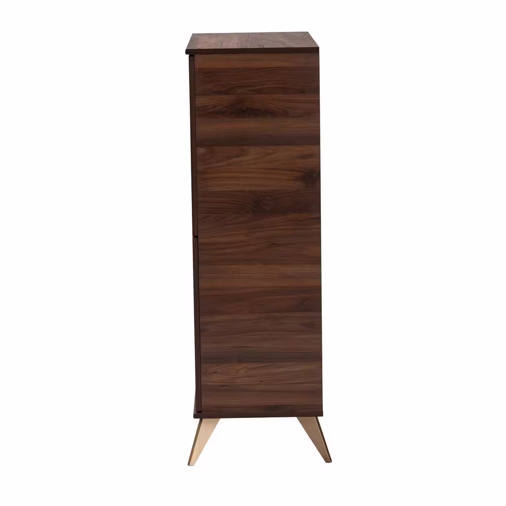 Baxton Studio Graceland 31.5 in. W x 46.1 in. H Walnut Brown and Gold Shoe Storage Cabinet