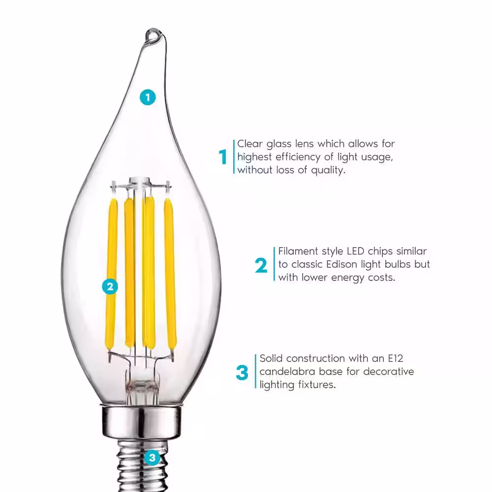 LUXRITE 60-Watt Equivalent CA11 Dimmable Edison LED Light Bulb 4000K Cool White Vintage Candelabra 5-Watt E12 Base (6-Pack)