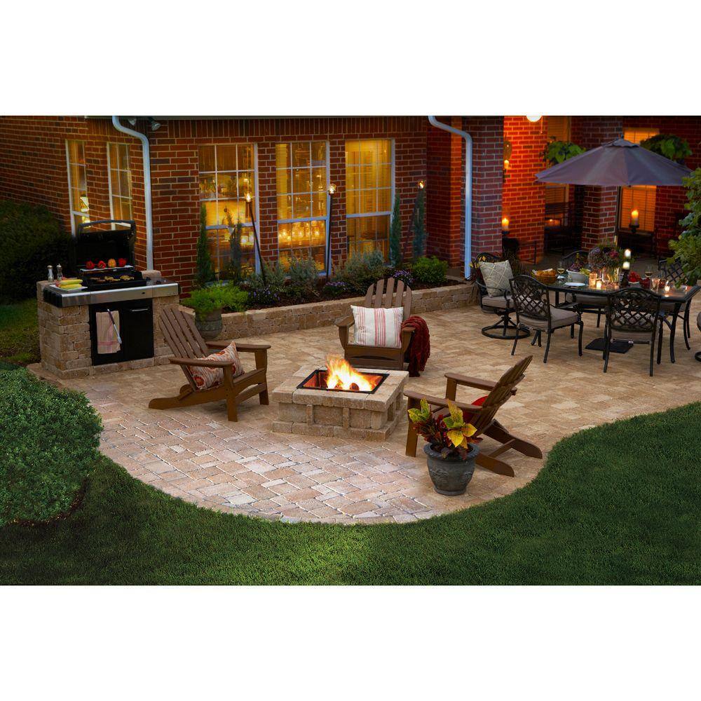 Pavestone RumbleStone 38.5 in. x 21 in. Square Concrete Fire Pit Kit No. 5 in Cafe