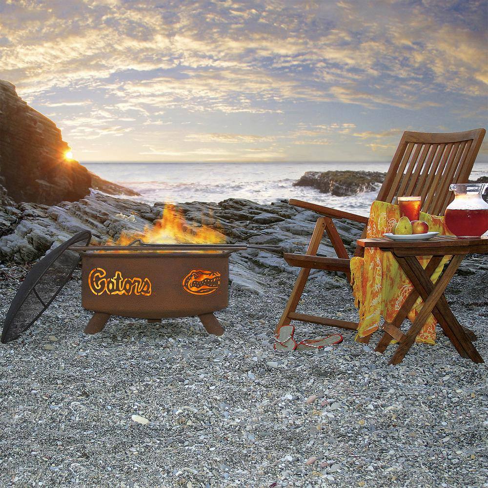 None Florida 29 in. x 18 in. Round Steel Wood Burning Rust Fire Pit with Grill Poker Spark Screen and Cover