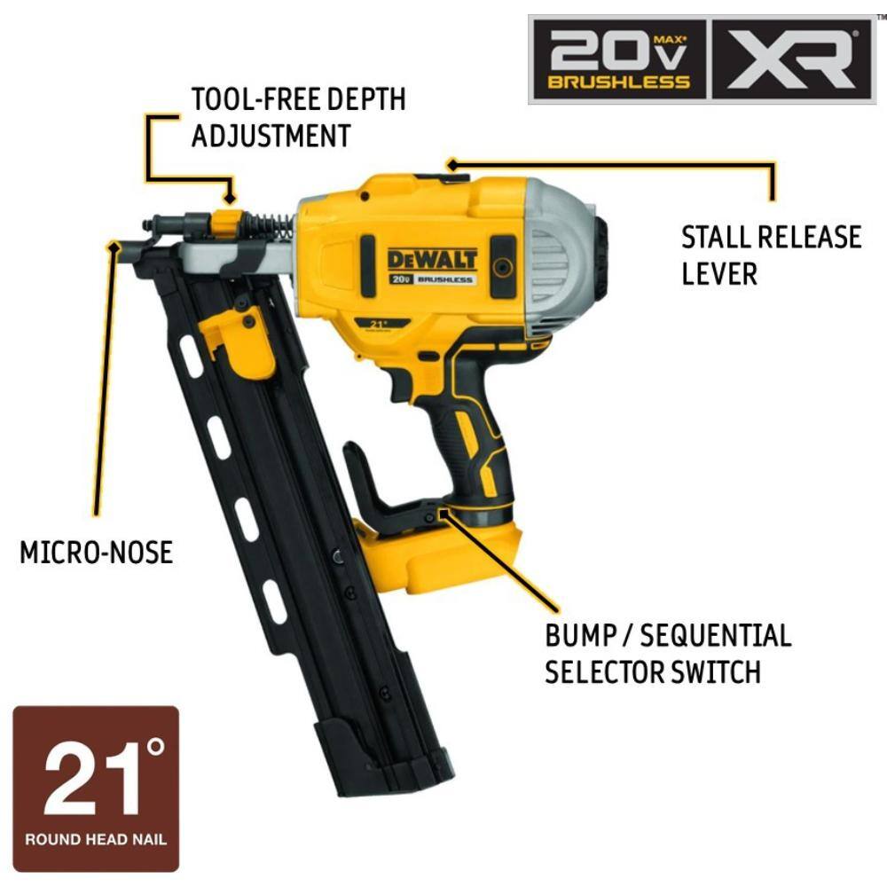 DEWALT 20V MAX XR Cordless Brushless 2-Speed 21Â° Plastic Collated Framing Nailer and 1/2 in. Hammer Drill/Driver (Tools Only)