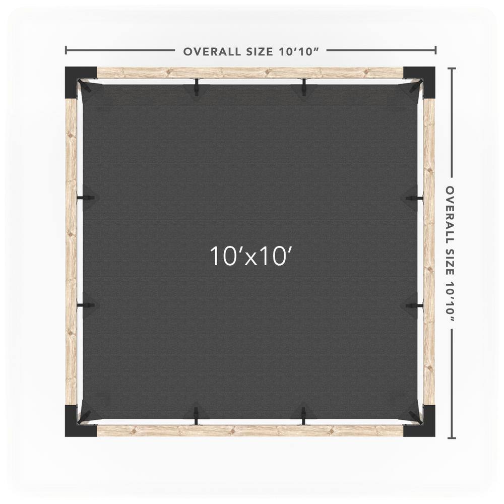 TOJA GRID 10 ft. L x 10 ft. W Pergola Kit with 4x4 KNECT Post Wall and Denim Shade Sail, 4x4 Wood Posts