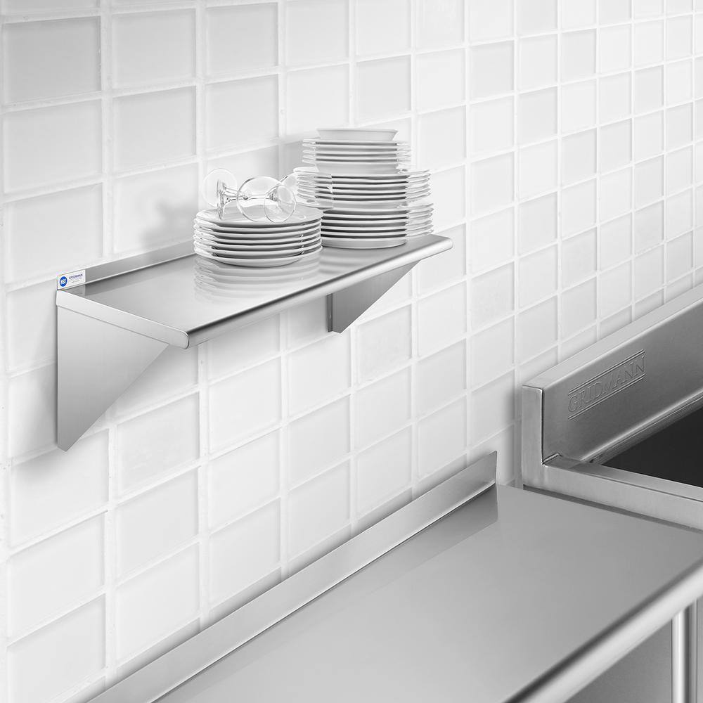 GRIDMANN 12 in. x 36 in. x 18.5 in. Stainless Steel Wall-Mount Garage Wall Shelf with Brackets