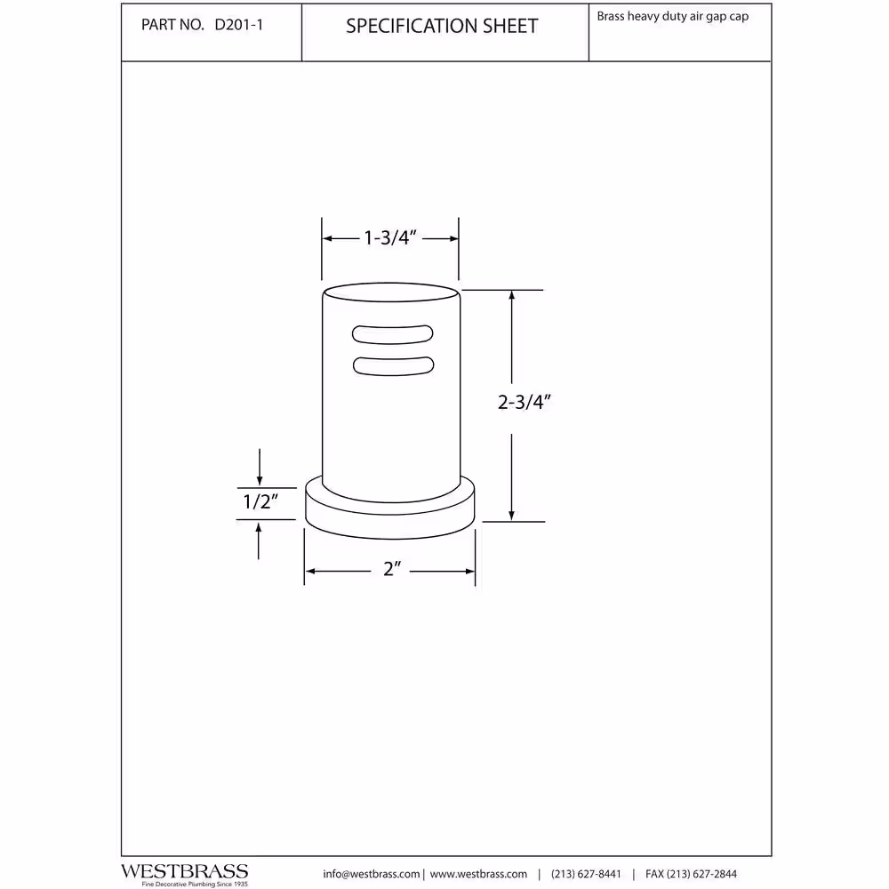 Westbrass 1-3/4 in. x 2-3/4 in. Solid Brass Air Gap Cap Only, Skirted, Oil Rubbed Bronze