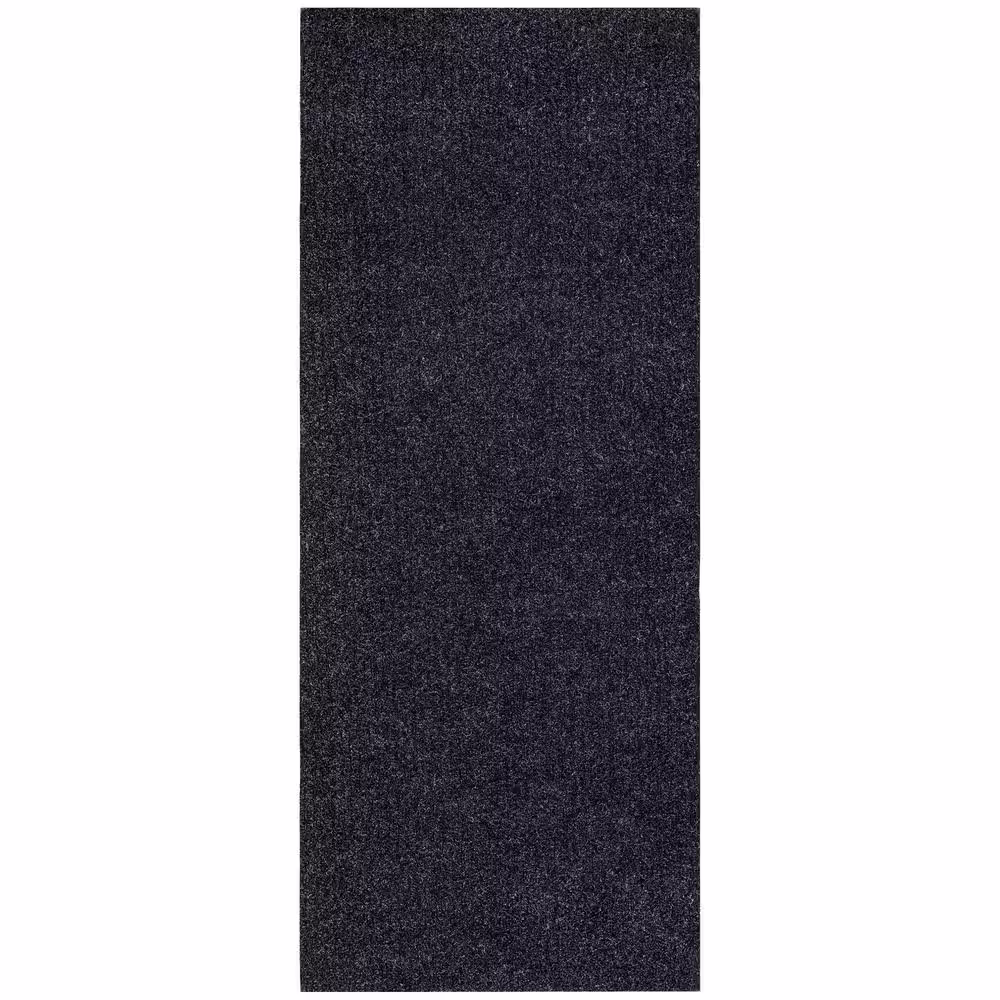 Sweet Home Stores Ribbed Waterproof Non-Slip Rubber Back Solid Runner Rug 2 ft. W x 10 ft. L Black Polyester Garage Flooring