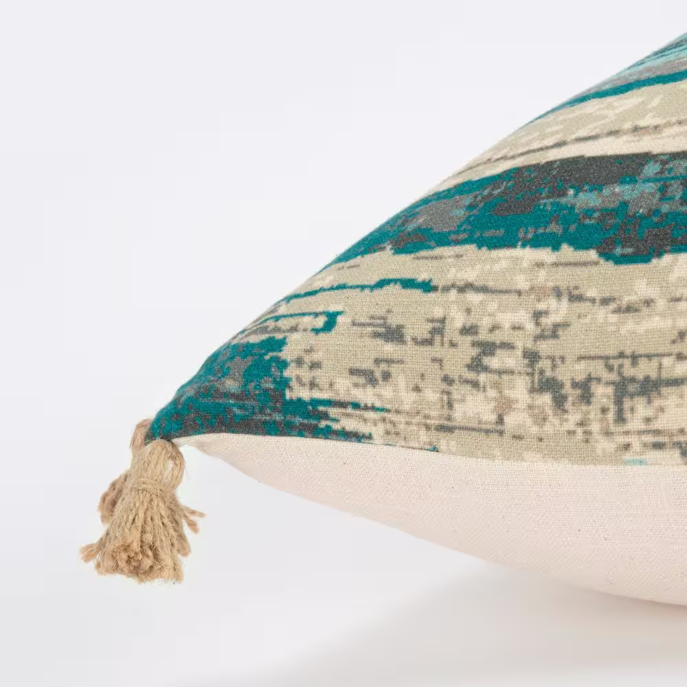 None Teal/Beige Striped Poly Filled 20 in. x 20 in. Decorative Throw Pillow