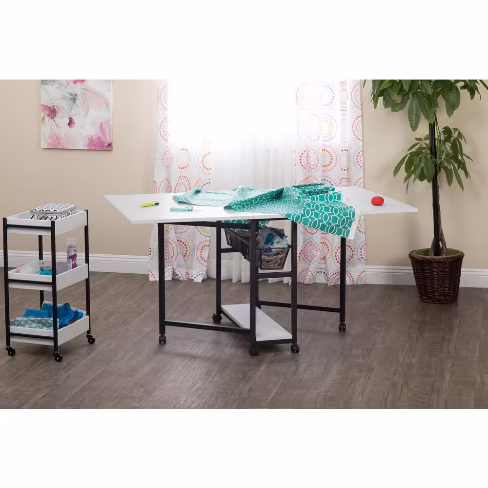 Sew Ready Mobile 60 in. W Multipurpose Table/ Writing Desk in Charcoal Black / White with Folding Top and Storage