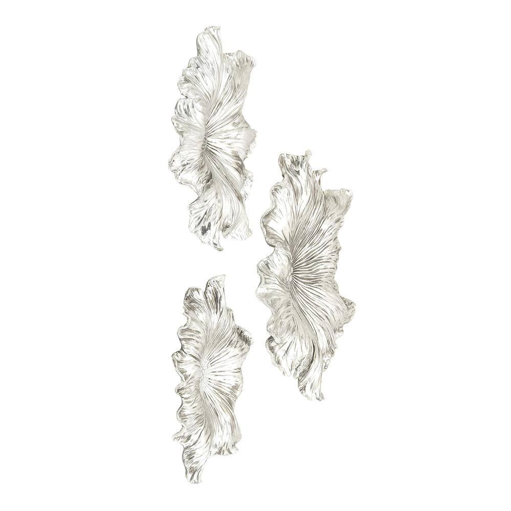 Litton Lane Fiberglass Silver 3D Floral Wall Decor (Set of 3)