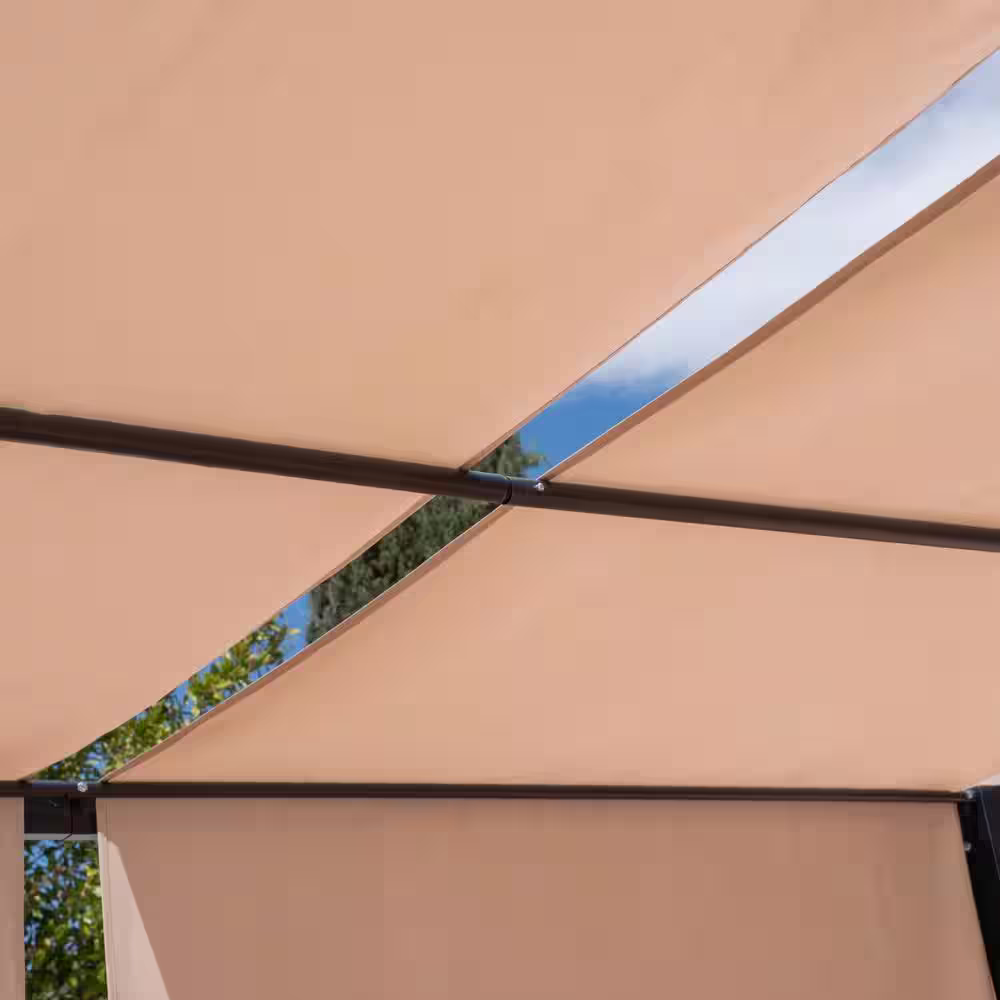 Noble House Westray 10 ft. x 10 ft. Black Steel-Framed Canopy Gazebo with Beige Fabric Shade