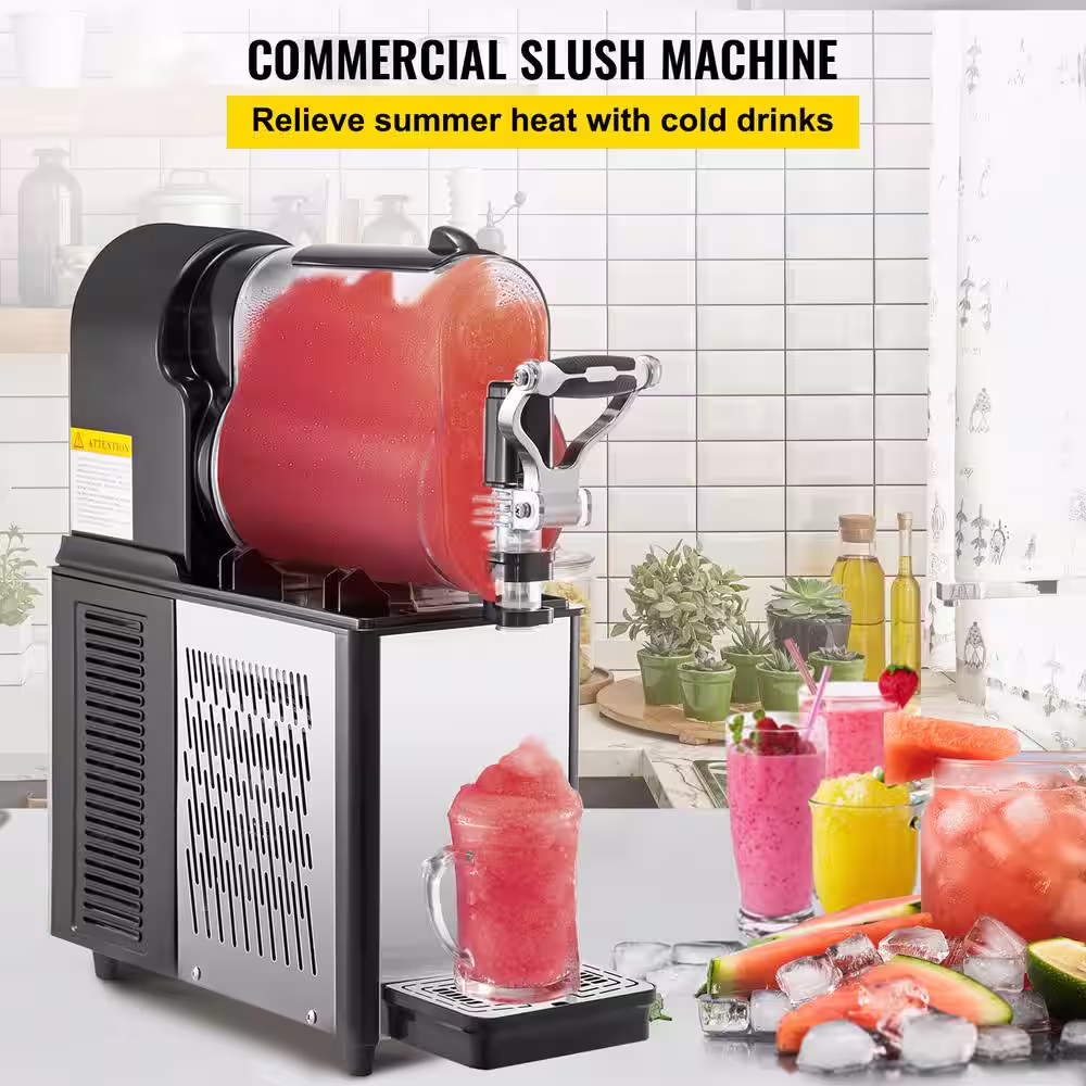 VEVOR 106 oz. Commercial Slushy Machine Stainless Steel Snow Cone Machine Single Bowl Frozen Drink Slush Machine, Black