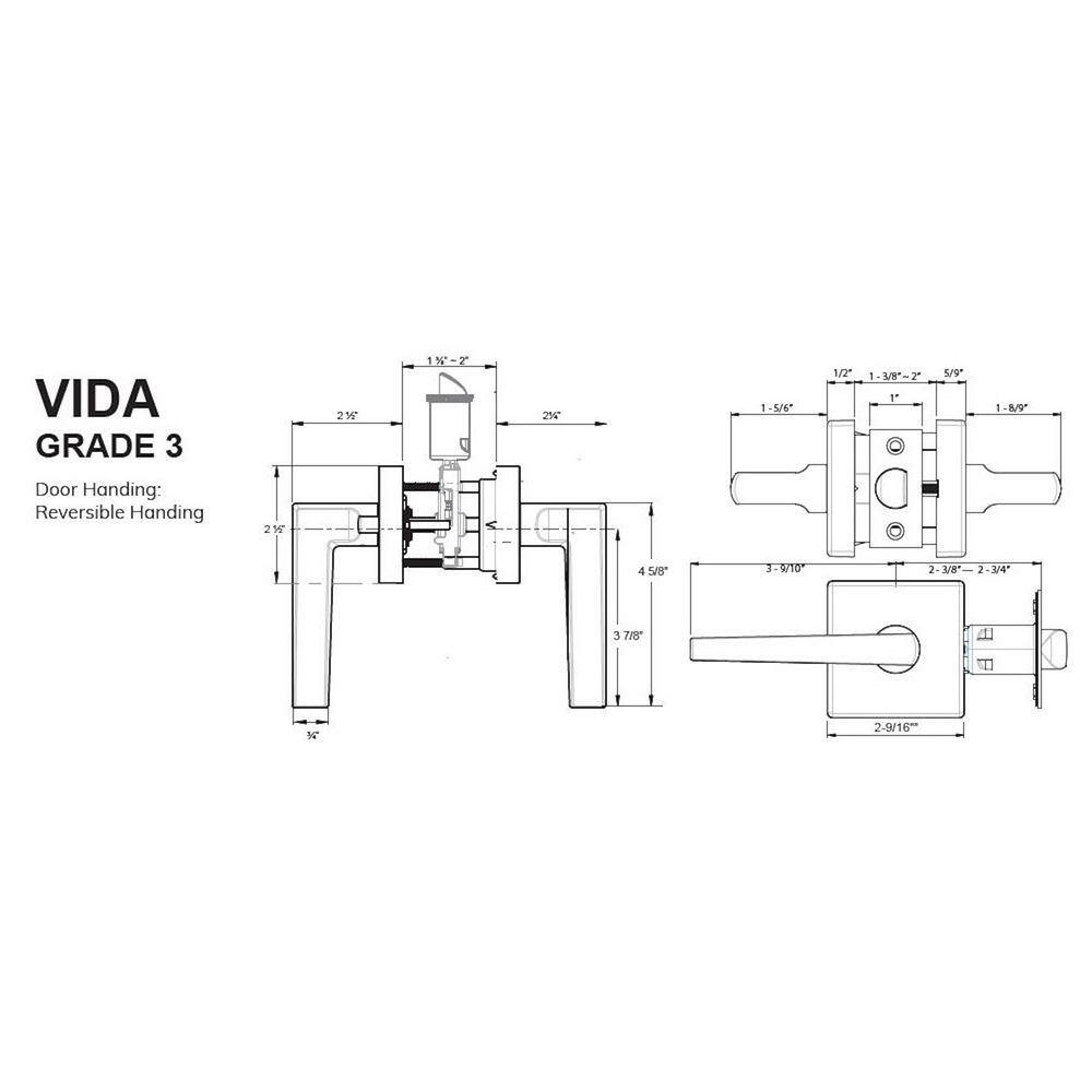 DELANEY HARDWARE Contemporary Collection Satin Nickel Vida Bed/Bath Door Handle with Square Backplate