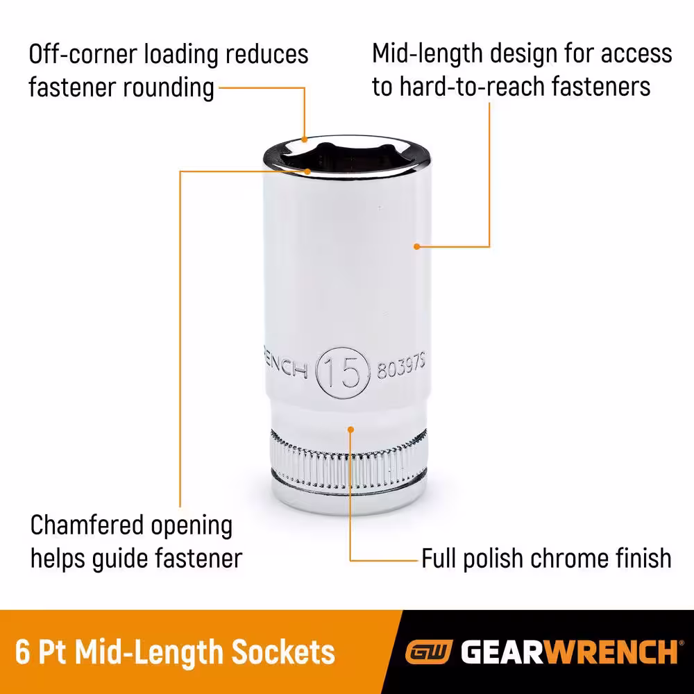 GEARWRENCH 3/8 in. Drive 6 Point Mid Length Metric Socket Set (14-Piece)