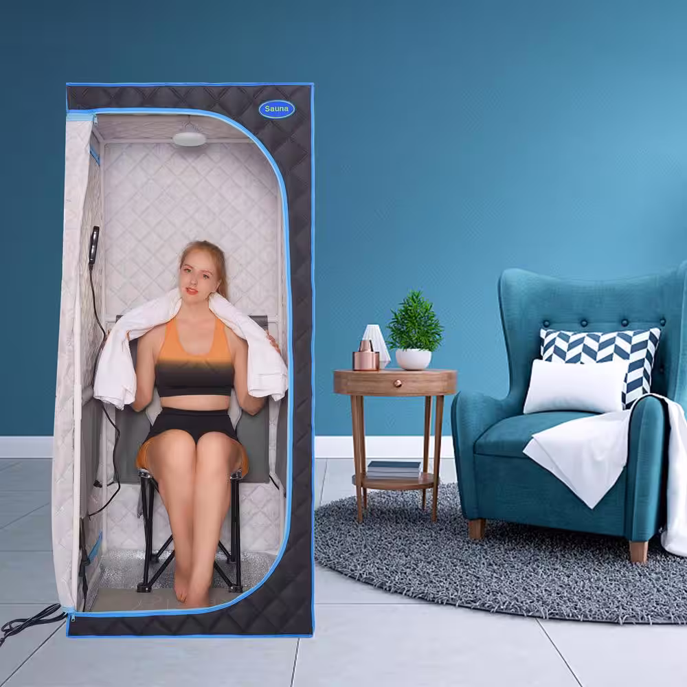 Magic Home Portable Full Size Infrared Sauna Tent Home Spa with Panels, Heating Foot Pad, Controller, Chair, Reading light, Black