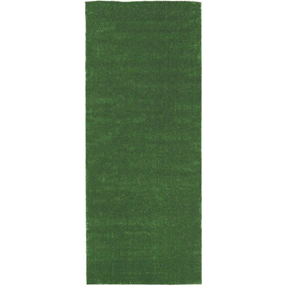 Sweet Home Stores Green 3 ft. x 30 ft. Meadowland Collection Waterproof Solid Artificial Grass Runner Rug Indoor/Outdoor Area Rug