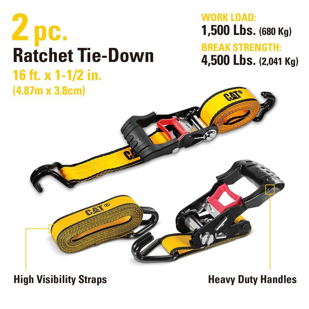 CAT 16 ft. x 1-1/2 in., 1500 lbs. Super-Duty Ratcheting Tie-Down Straps (2-Piece)