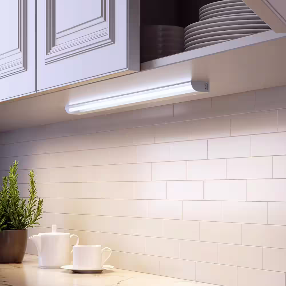 ETi 24 inch Linkable Plug In LED Under Cabinet Strip Light 3-Step Dimming Switch Low High Intensity Soft White 3000K