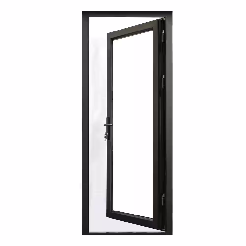 None Teza French Doors 37.5 in. x 96 in. Matte Black Aluminum French Door 1-Lite Right Hand Inswing