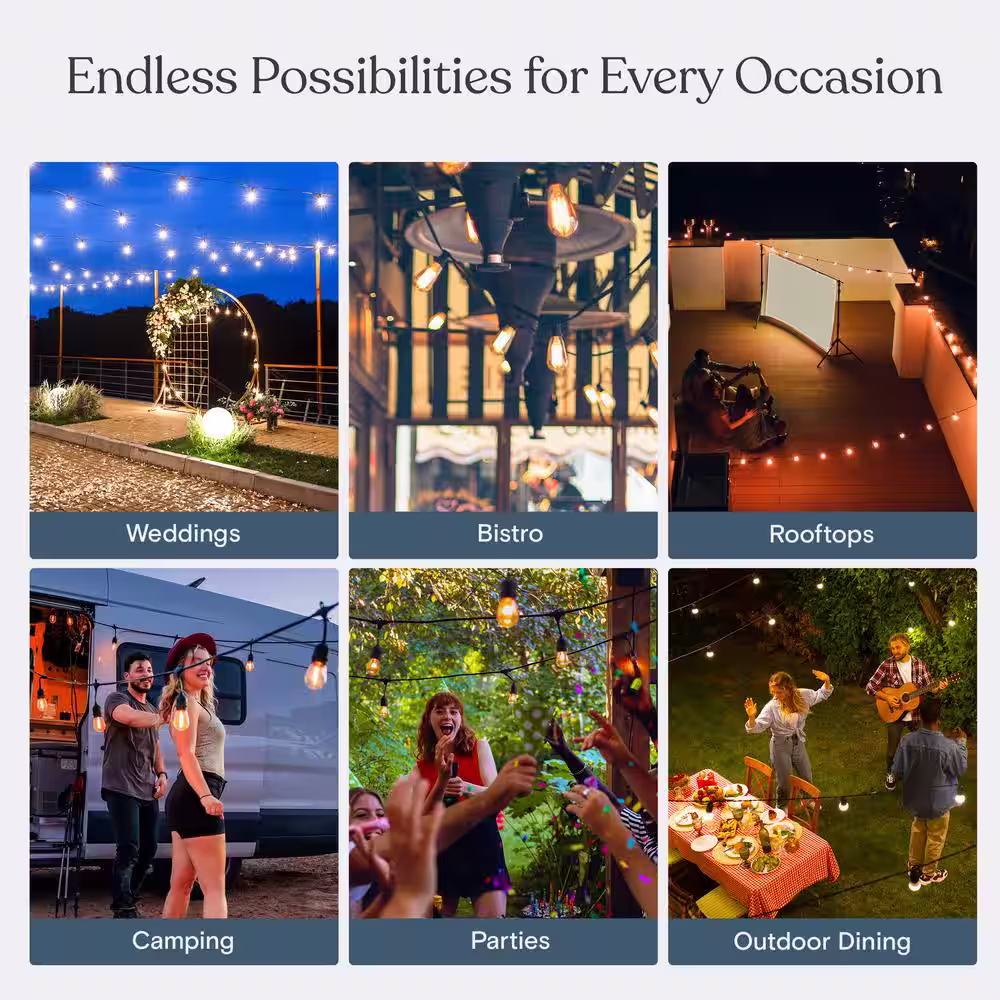 Brightech 10-Light 24.5 ft. Indoor/Outdoor USB S14 Edison Bulb Ambience Pro LED Filament String Light 2700k