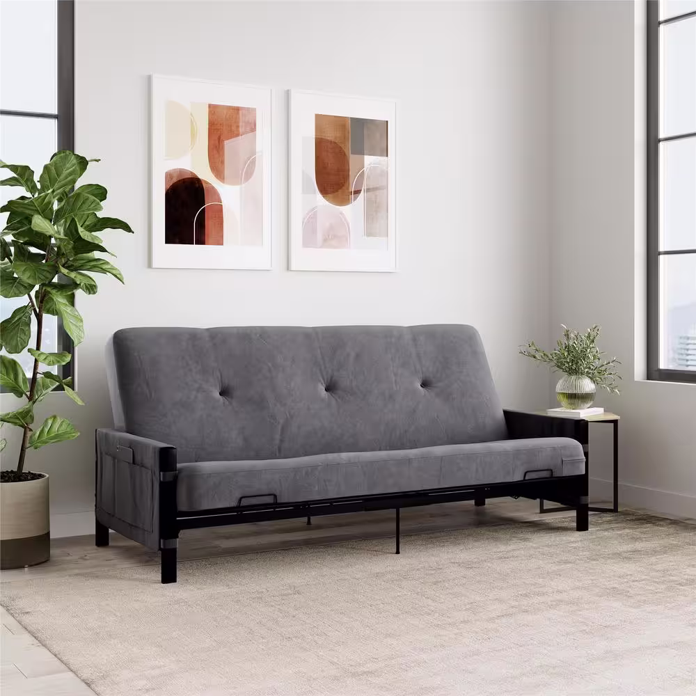 None DHP Fairview 6 in. Gray Storage Futon with Thermobonded High-Density Polyester Fill Futon Mattress