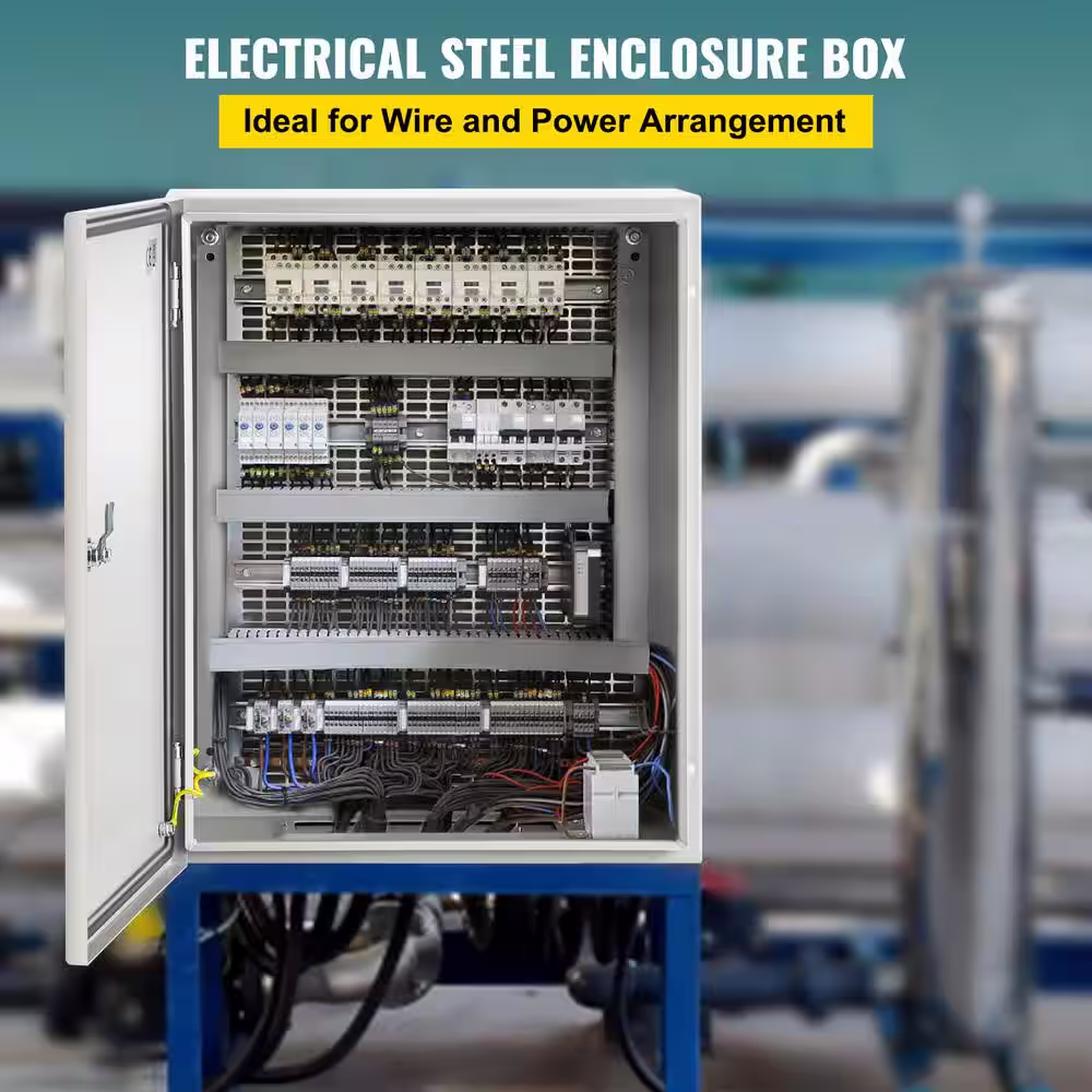 VEVOR Electrical Enclosure 20 in. x 16 in. x 6 in. Wall-Mounted IP66 Waterproof Carbon Steel Hinged Junction Box for Outdoor
