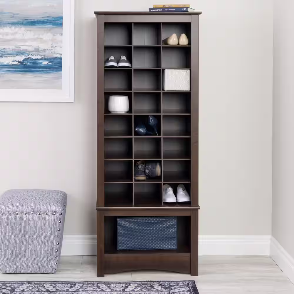 Prepac 61.25 in. H x 24.75 in. W x 15.75 in. D Dark Brown Wood Look 24-Cube Organizer