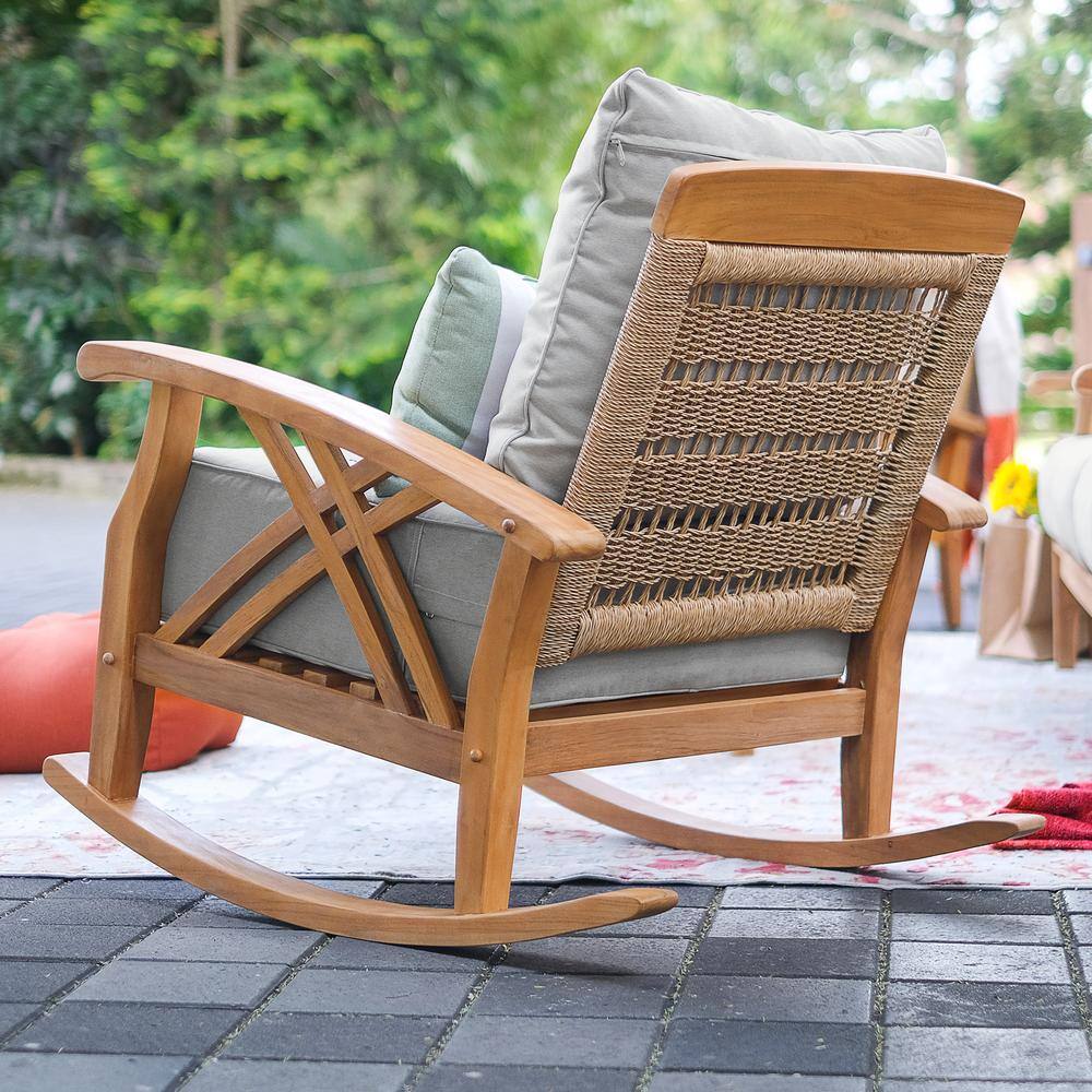 Cambridge Casual Carmel 3-Piece Teak Wood Rocking Patio Conversation Set with Oyster Cushion