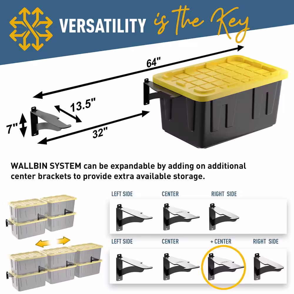 KOOVA 13.5 in. x 4 in. x 7 in. Black Steel Garage Tote Holder Storage Garage Wall Shelves (3-Piece Set)