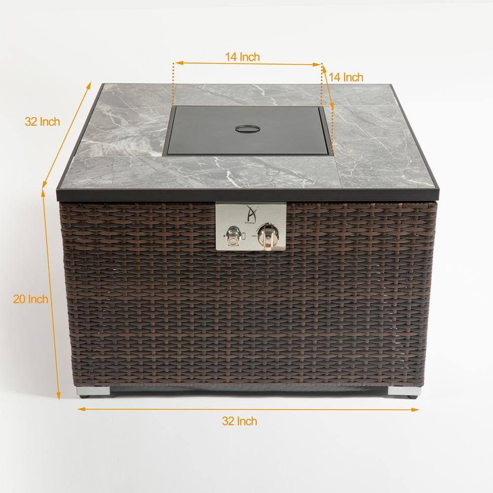 None Endless Summer, Outdoor Square Propane Fire Pit Table with Ceramic Tabletop, 50000 BTU