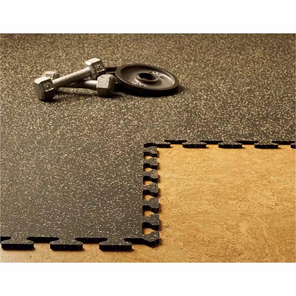 None Black with Tan 24 in. x 24 in. Finished Corner Recycled Rubber Floor Tile (16 sq. ft./case)