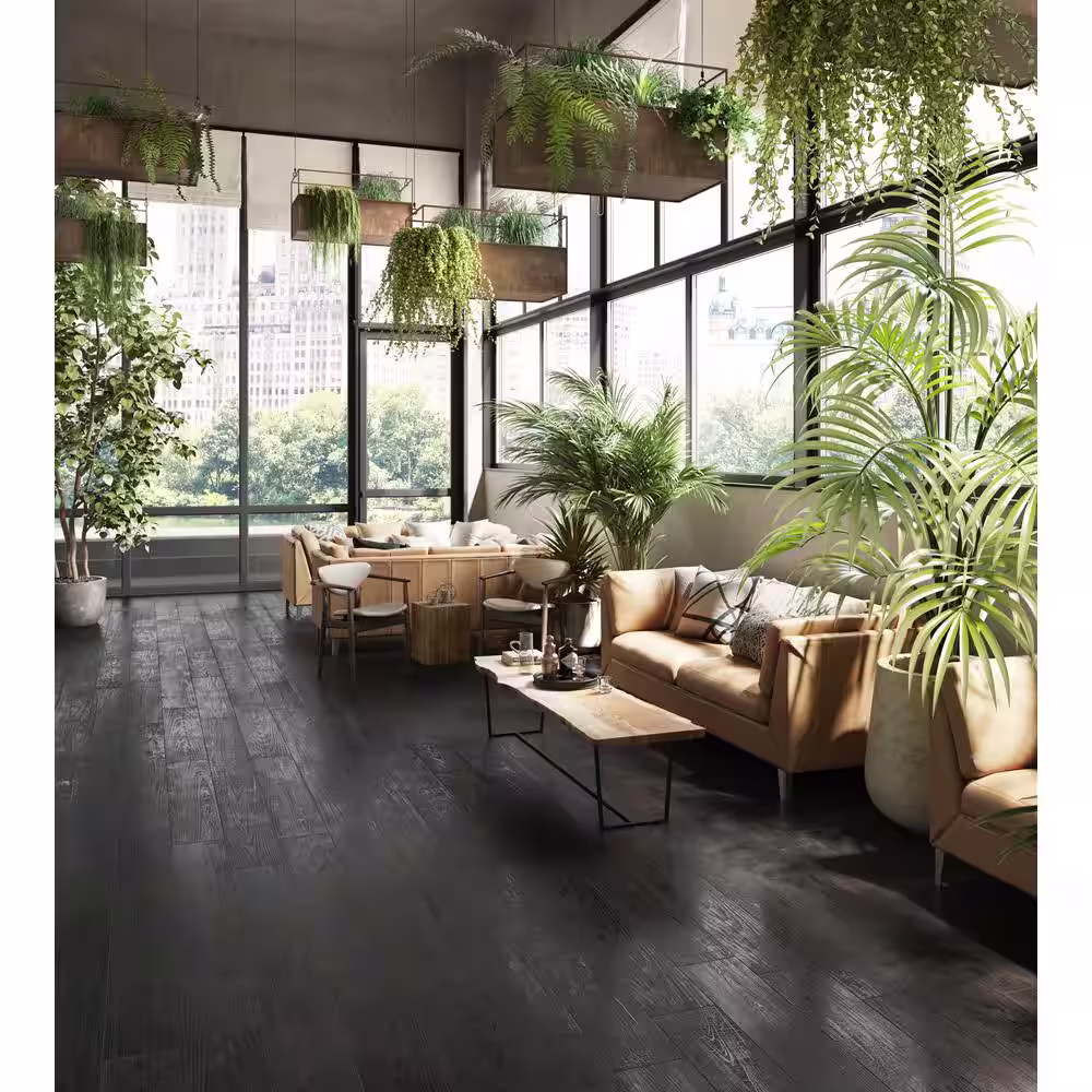 EMSER TILE Yakedo Black 7.76 in. x 46.89 in. Matte Porcelain Wood Look Floor and Wall Tile (10.18 sq. ft./Case)