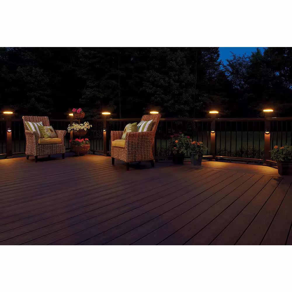 Fiberon 5 in. x 5 in. Serene Black Integrated LED Fits Post Sleeve Hardwired Pyramid Top Halo Deck Post Cap Light