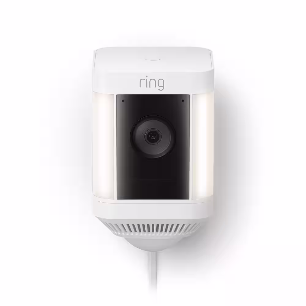 Ring Spotlight Cam Plus, Plug-In - Smart Security Video Camera with LED Lights, 2-Way Talk, Color Night Vision, White